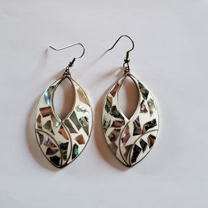 Vintage Alpaca Mexico Abalone Mosaic Earrings